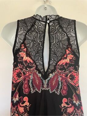Free People Black Lace Top with Multicolor Floral Print